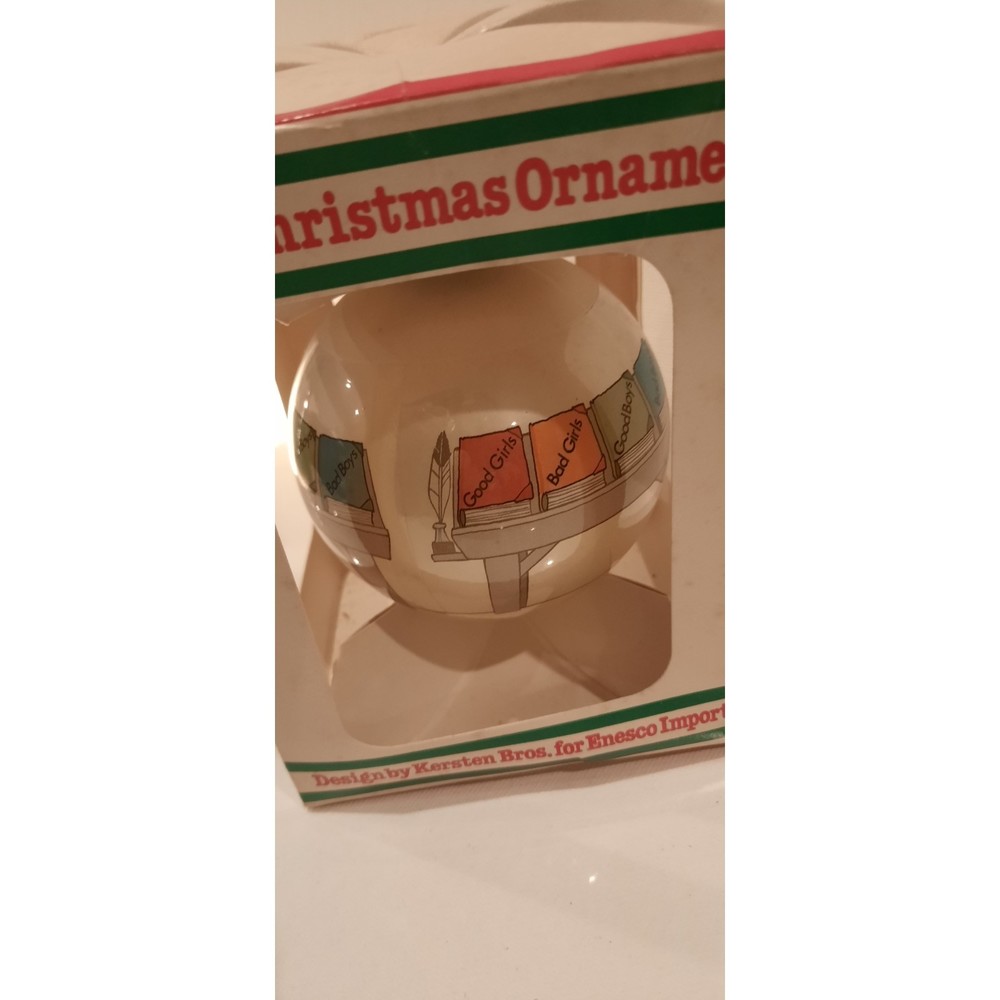 Christmas Ornament Vintage ENSCO in box, elf, stealing bad girl book